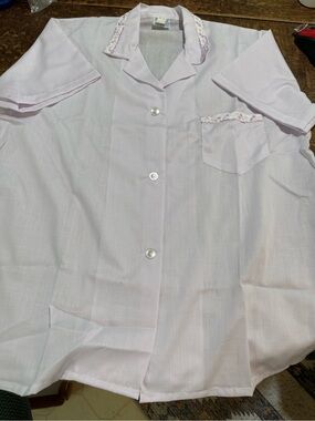 Light Pink Button-Front Women's Casual Sleep Shirt with Lace Trim